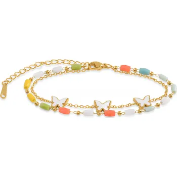 Náramek Pozlacený náramek s barevnými korálky a motýlky Troli