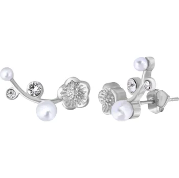 Módní doplněk Podélné ocelové náušnice s krystaly a perlami Troli