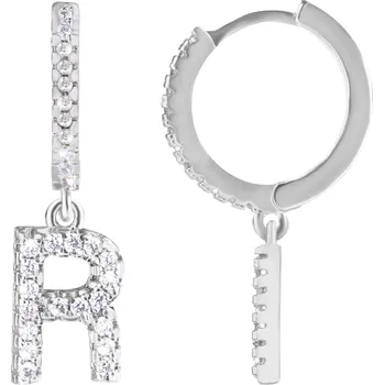 Náušnice Kruhová ocelová single náušnice "R" se zirkony Troli