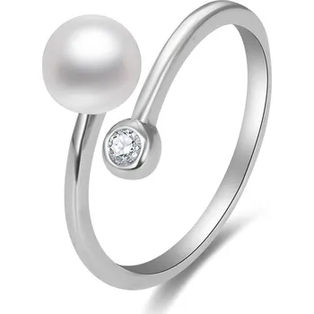 Prsten Otevřený stříbrný prsten s pravou perlou a zirkonem AGG469P Beneto