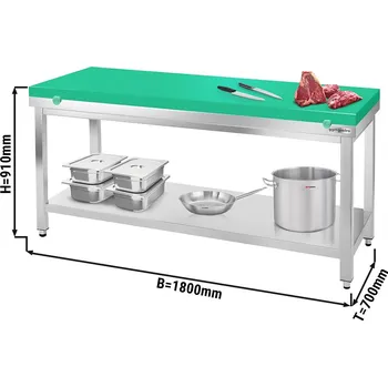 Jídelní stůl G.Gastro Stainless steel Work Table PREMIUM - 1800x700mm - with undershelf - incl. cutting board