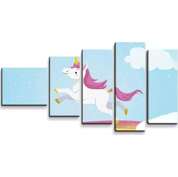 Obraz Sablio Obraz - 5-dílný Jednorožec - 100x60 cm