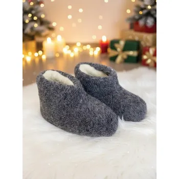 Dámské pantofle Kotníkové nízké papuče z ovčí vlny teploučké model 104 šedé, VELIKOST 39-40