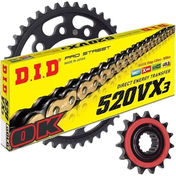 Řetězová sada pro motocykl Řetězová sada D.I.D VX3 GOLD X-ring + kalená řetězová kola CFMOTO MT 450 24-25