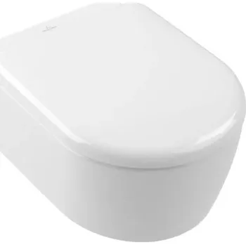 Klozet Villeroy & Boch Skyla wc mísa se sedátkem s pomalým sklápěním závěsná bez splachovacího kruhu s vírovým splachováním bílá lesk 5656CLRW