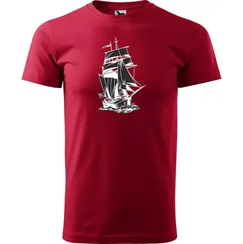 Pánská móda Sablio Tričko s potiskem Loď na moři - červené 2XL