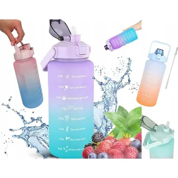 Láhev Lahev Na Pití s motivačním brčkem na vodu Miowi 1 l růžovo-modrá