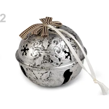 Dekorace - Vánoční rolnička s ornamenty Ø 8 cm 1 ks, stříbrná