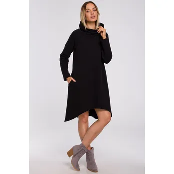 Dámské šaty DÁMSKÉ ŠATOVÉ ŠATY ŽENSKÉ ŠATY ASYMETRICKÉ MIDI TRAPÉZOVÉ ČERNÉ S 36