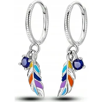 Náušnice Stříbrné náušnice stříbro 925 puzetky kruhy peří lapač snů + KRABIČKA