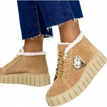 Dámská zimní obuv SNĚŽNÉ BOTY KOTNÍKOVÉ Kotníkové Boty Tenisky KŮŽE Kožíšek na platformě POLSKÝ VÝROBEK velikost 41