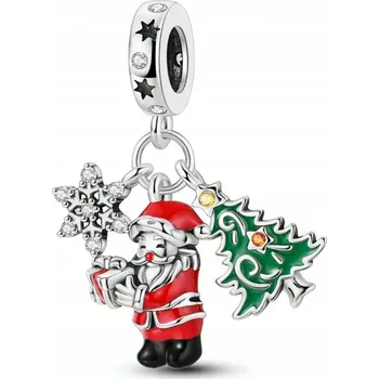 Přívěsek CHARMS Stříbrný Přívěsek VÁNOČNÍ STROMEK Mikuláš Sněhová Vločka Stříbro 925 + KRABIČKA