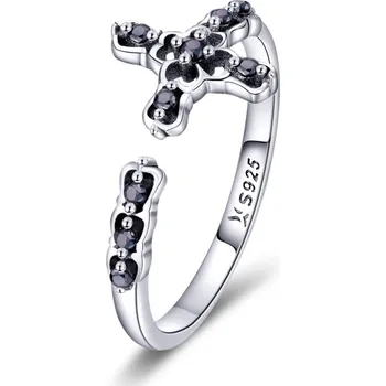 Prsten Endy-shop Stříbrný otevřený prsten černý křížek