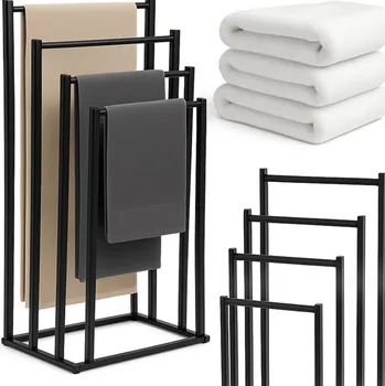 Držák na ručník STOJAN NA RUČNÍKY DO KOUPELNY VĚŠÁK VOLNĚ STOJÍCÍ PODLAHOVÝ 4 RAMENA ČERNÝ
