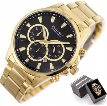 Hodinky Perfect pánské hodinky TONY zlatá datumovka čitelné číslice + BOX