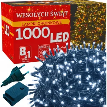 Vánoce Vánoční Osvětlení Na Stromeček LED 1000 diod 72 m Bílé Studené IP44 venkovní s programátorem