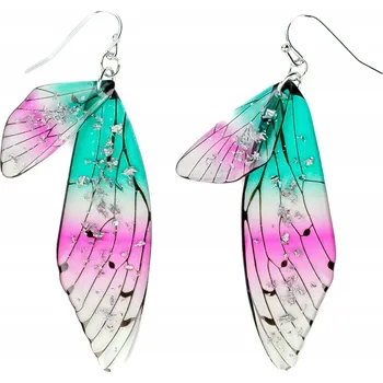 Náušnice Náušnice Křídla stříbrná růžová třpytky lístky