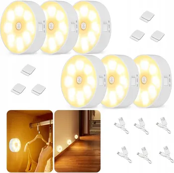 Lampička BEZDRÁTOVÁ LED LAMPičKA S ČIDLEM POHYBU NOČNÍ LAMPA MAGNET 6 Ks