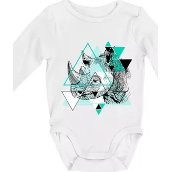 Bílý nosorožec (Pecka design) - Body kojenecké s dlouhým rukávem - Dlouhý r. do 3 měs ( Bílá )