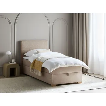 Postel Kontinentální boxspring postel s úložným prostorem světle béžová látka 90 x 200 cm moderní ložnice Beliani