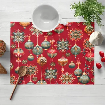 prostírání Bavlněné prostírání na stůl Sandra SA-528 Vánoční baňky na červeném 30x40 cm