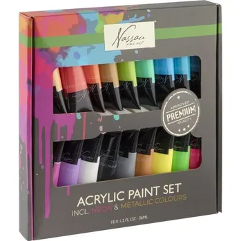Vodová barva Creative Craft Group Akrylové barvy neonové a metalické sada (18x36ml)