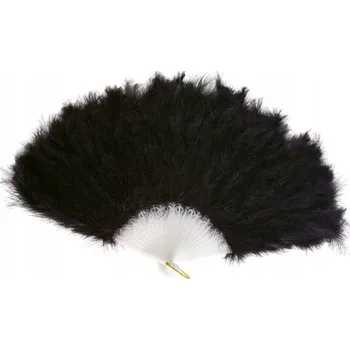 Karnevalový doplněk Vějíř černý s peřím, elegantní retro, Halloween