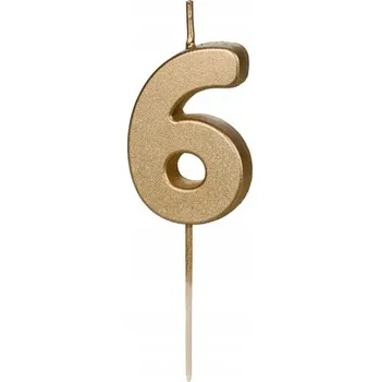 Dortová svíčka Narozeninová svíčka Číslice 6, 4,5 cm, zlatá Party Deco