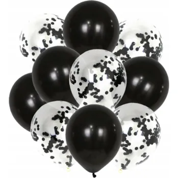 Balónek BALÓNKY ČERNÉ S ČERNÝMI KONFETAMI NAROZENINOVÉ BALÓNKY