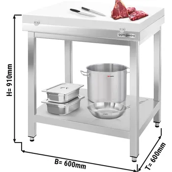 Jídelní stůl G.Gastro Stainless steel Work Table PREMIUM - 600x600mm - with undershelf - incl. cutting board