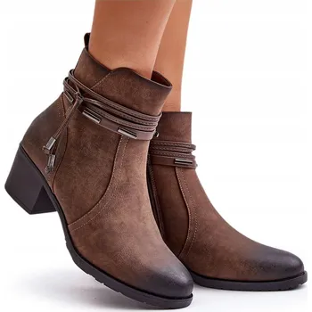 Dámská zimní obuv DÁMSKÉ KOTNÍKOVÉ BOTY EKO SEMIŠOVÉ NA PODPATKU TYPU SLOUPEK, SE ZIPEM, ZATEPLENÉ, HNĚDÉ, VELIKOST 40