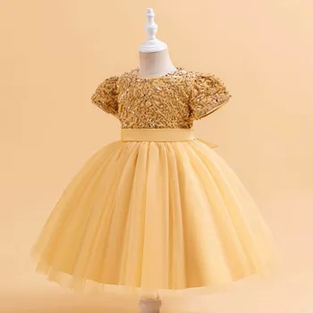 Dívčí oblečení Elegantní dívčí šaty s flitry (vel. pro 2-10 let) Barva: šampaňské, Velikost: 120