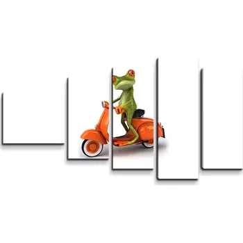 Obraz Sablio Obraz - 5-dílný Žába na motorce - 100x60 cm