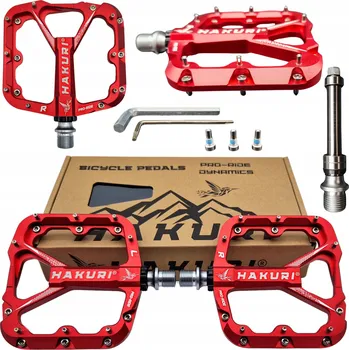 Pedál na kolo Platformové pedály Hakuri hliníkové červené 3 ložiska MTB