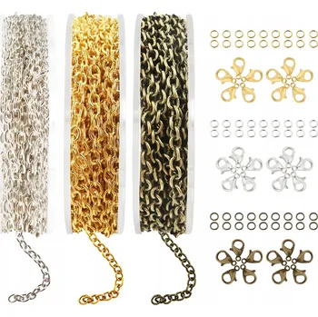 Řetízek Sada řetízků pro výrobu šperků, přívěsků 15 m se zapínáním a očky