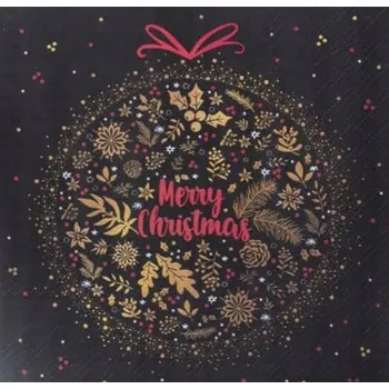 Papírový ubrousek Ubrousky 33x33 3w Hvězdička Merry Xmas Bauble on Black 026101 (20)
