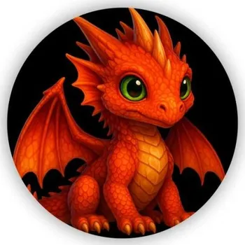 Dekorativní magnet Magnetka 65x65mm ve tvaru kruhu - červený dráček