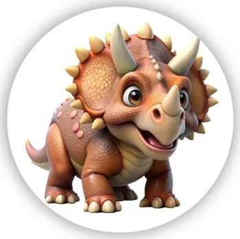 Dekorativní magnet Magnetka 60x60mm ve tvaru kruhu - roztomilý triceratops