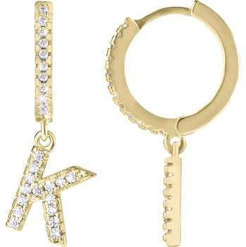 Náušnice Kruhová pozlacená single náušnice "K" se zirkony Troli