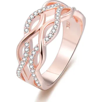 Šperk Růžově pozlacený stříbrný prsten se zirkony AGG333 Beneto / Obvod: 62 mm - 62 mm