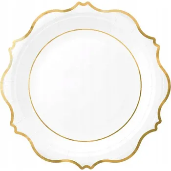 Talíř Papírové talířky bílé se zlatým okrajem na Svaté Přijímání Křtiny, Narozeniny, průměr 18 cm, 6 Ks v balení.