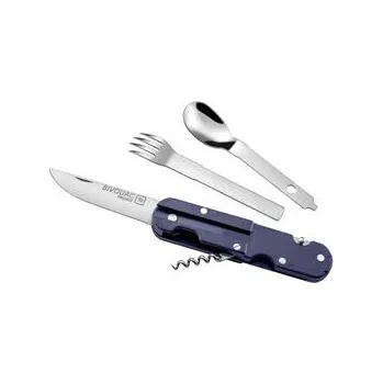 kapesní nůž BIVOUAC CAMP KNIFE BLUE HANDLE - TEXTILE POUCH - FORK and SPOON