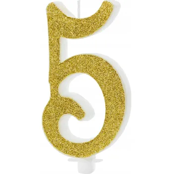 Dortová svíčka Narozeninová svíčka PartyDeco číslice 5 zlatá