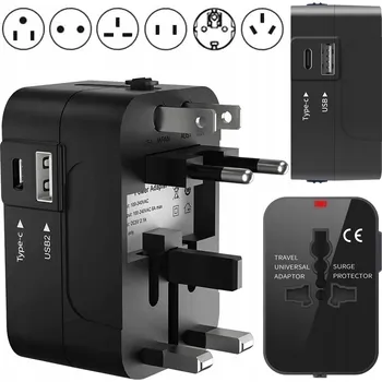 CESTOVNÍ ADAPTÉR ZÁSUVKY USA UK EU CELÝ SVĚT + 2 USB NABÍJEČKA