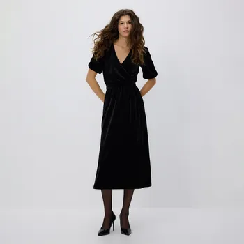 Dámské šaty Reserved - Velurové midi šaty - černý - 943GA-99X - 943GA-99X-XL