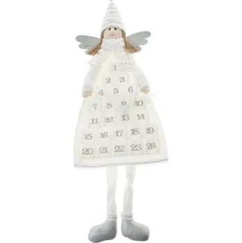 Vánoční dekorace Textilní adventní kalendář Anděl bílo-stříbrná, 60 x 120 cm, bílá