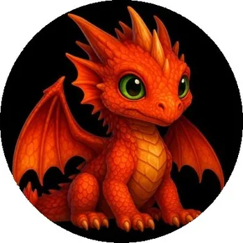 Dekorativní magnet Magnetka 60x60mm ve tvaru kruhu - červený dráček