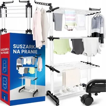 Sušák na prádlo volně stojící, vertikální, 3-patrový, 6 ramen, na kolečkách