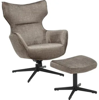 Křeslo Moderní čalouněné otočné křeslo Krespa se sametovým potahem v hnědošedém odstínu taupe se sedátkem s možností zaklánění 73 cm