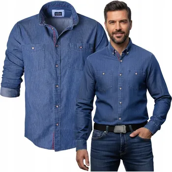 Pánská košile Pánská košile s dlouhým rukávem, bavlněná, džínová, střih Slim Fit, velikost M Pako Jeans